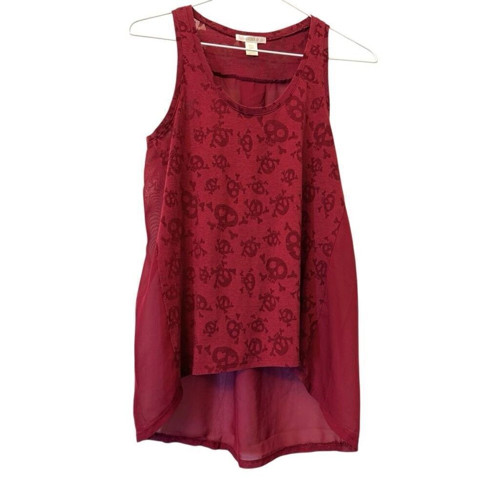 Bozzolo Skull Jacquard Mixed Media Hi-low Sleeveless Tank Top Maroon Small